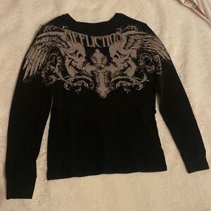 Affliction Black and Gray Skull Graphic Tee